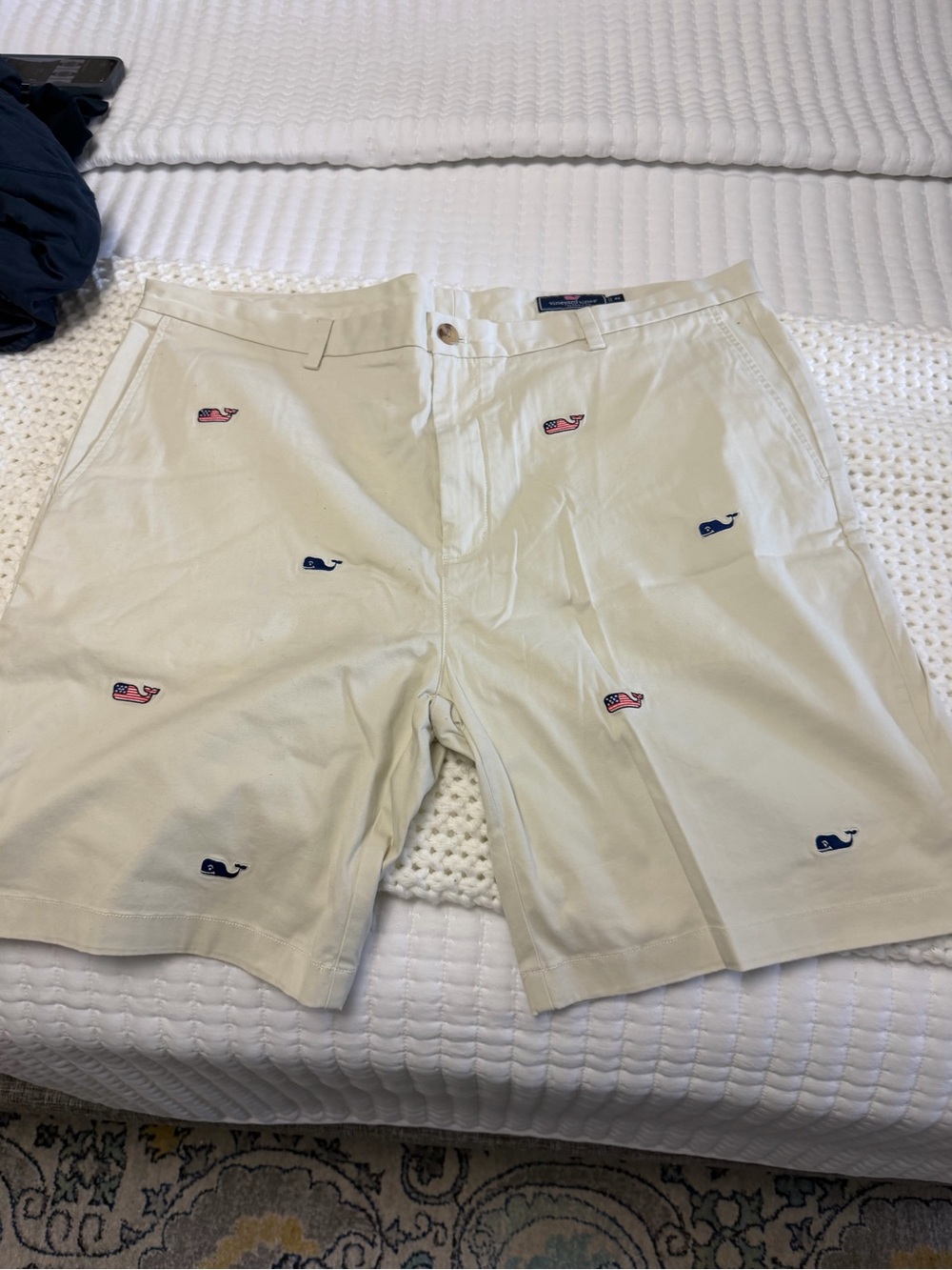 Vineyard Vines Embroidered Whale Pattern Khaki Shorts